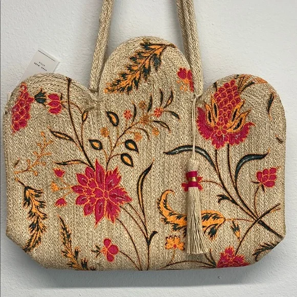 Antik Kraft Tan Floral 🌺 Shoulder Bag | 100% Jute | Magnetic Closure ✨ - Picture 4 of 11